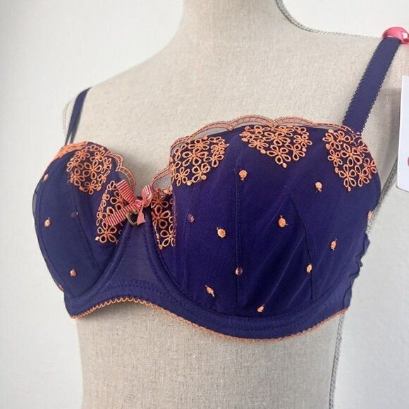 Cleo by Panache Christina Blue/Purple Orange Underwire Molded Cups Size 34D NWT - Picture 6 of 10